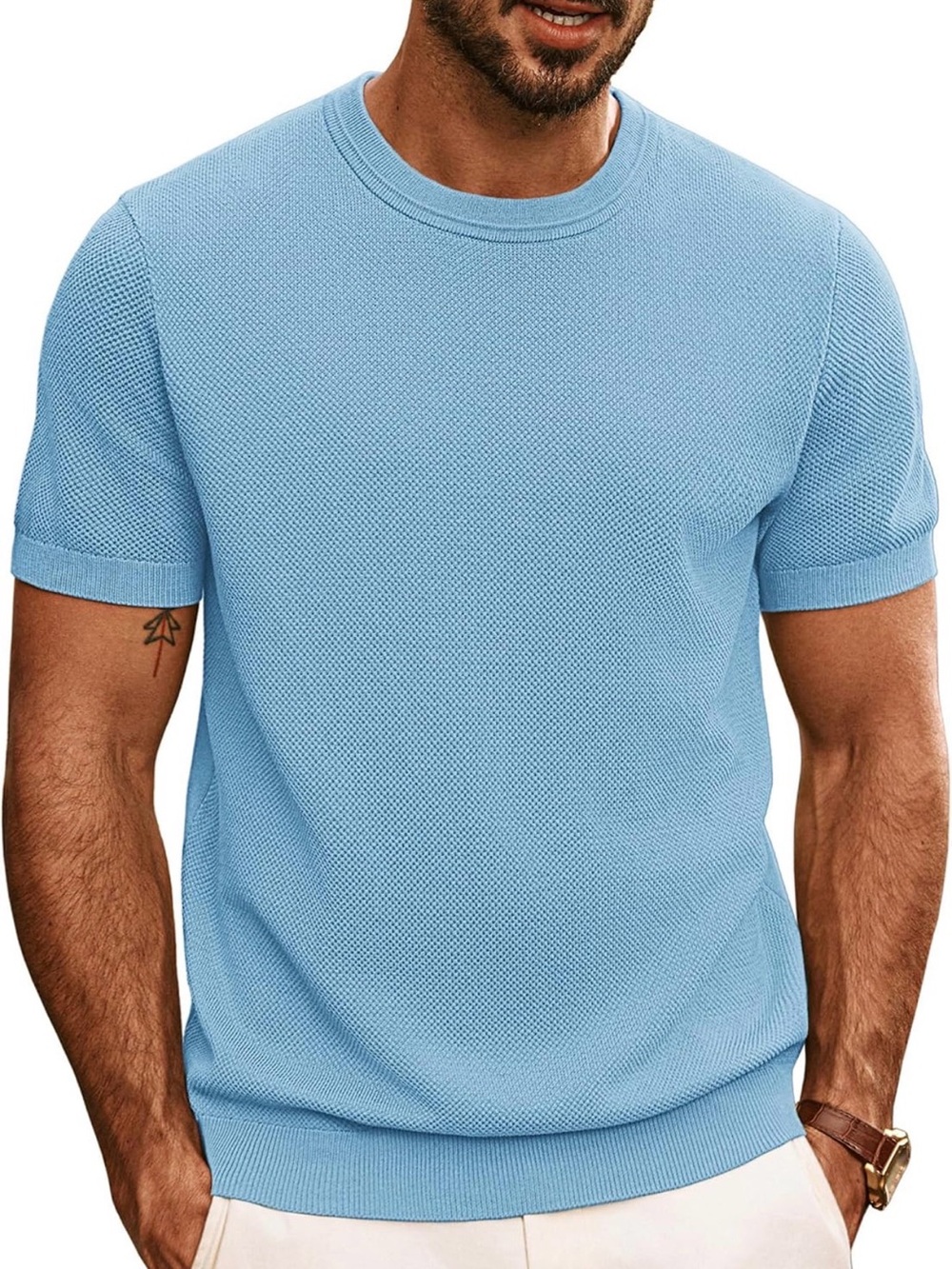 Men's Lightweight Crew Neck Short-Sleeve Knit Tee - Sky Blue